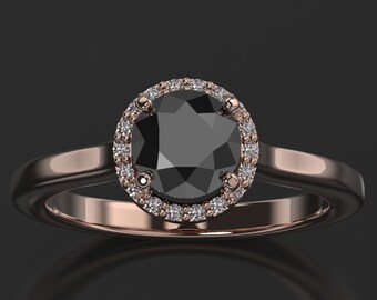 Black Diamond Halo Engagement Ring Rose Gold Engagement Ring Black Diamond Ring Black Diamond Gold Rose Gold Black Diamond Ring