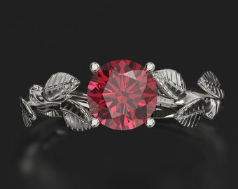 Ruby Leaf Engagement Ring White Gold Engagement Ring Ruby Branch Ring Ruby Gold White Gold Ruby Ring