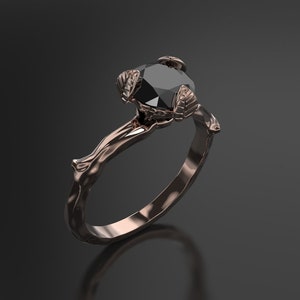 Black Diamond Leaf Engagement Ring Rose Gold Branch Engagement Ring Black Diamond Ring Black Diamond Gold Rose Gold Black Diamond Ring