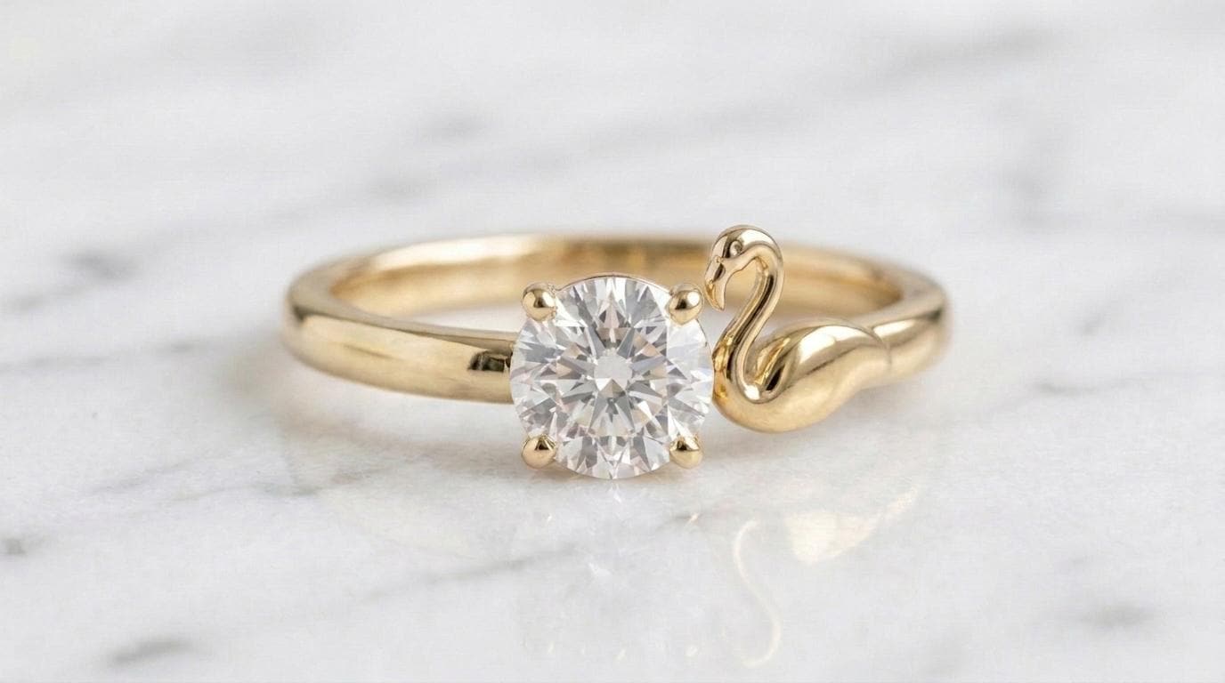 Solid Gold Flamingo Engagement Ring: Pink Flamingo Diamond Ring in Yellow, White, Rose, or Silver
