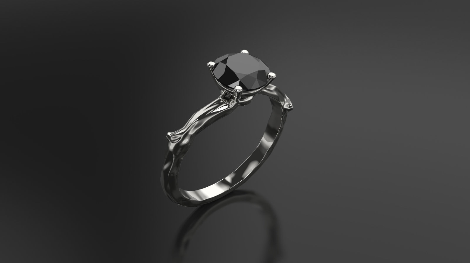 Black Diamond Branch Engagement Ring: 10k White Gold
