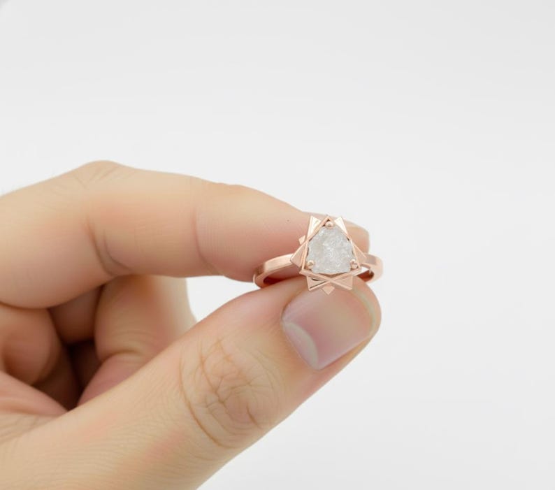 Geometric Yellow Gold Raw Diamond Engagement Ring: Uncut Rough Stone image 5