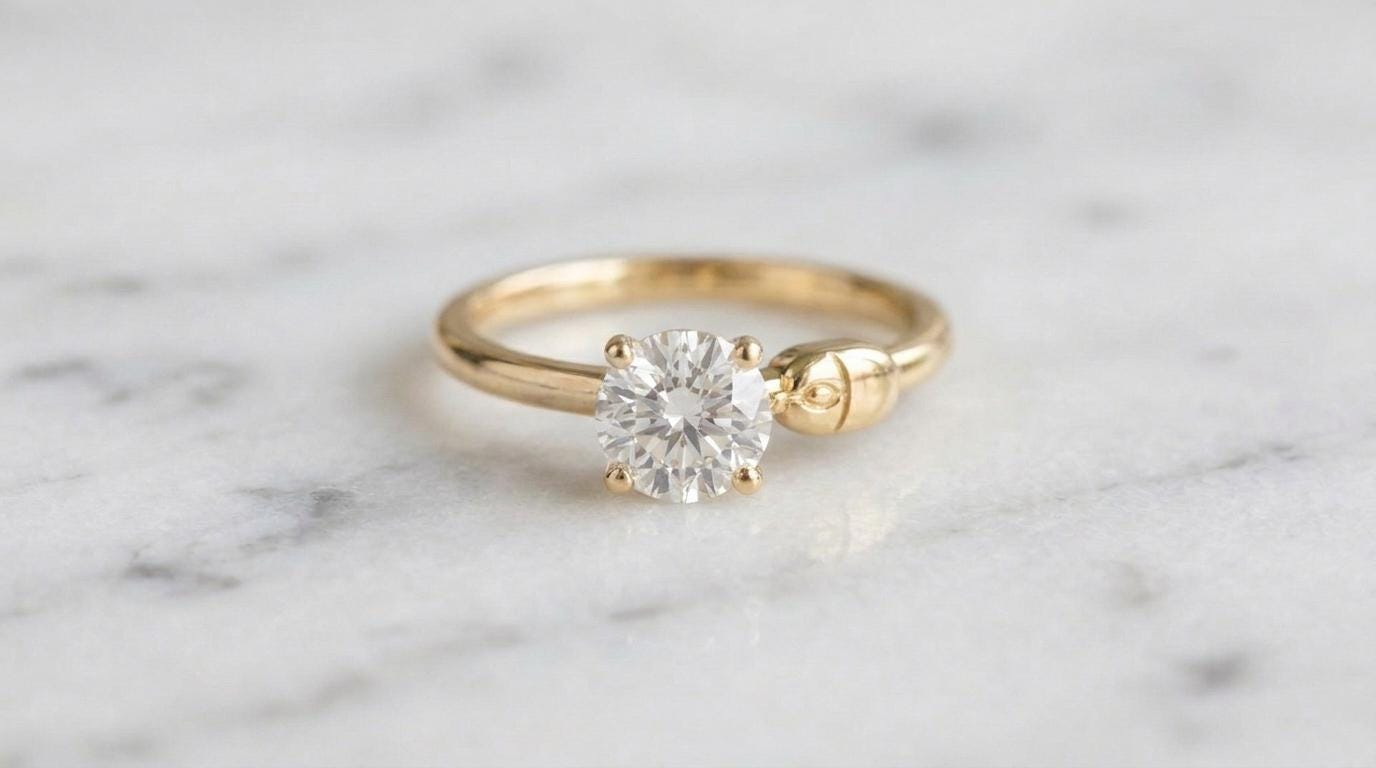 Solid Gold Computer Mouse Engagement Ring: Tech Gadget Diamond Ring in Yellow, White, Rose, or Silver