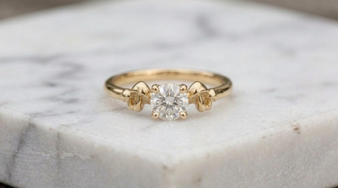 Solid Gold Mushroom Engagement Ring: Mystical Fungi Diamond Ring in Yellow, White, Rose, or Silver