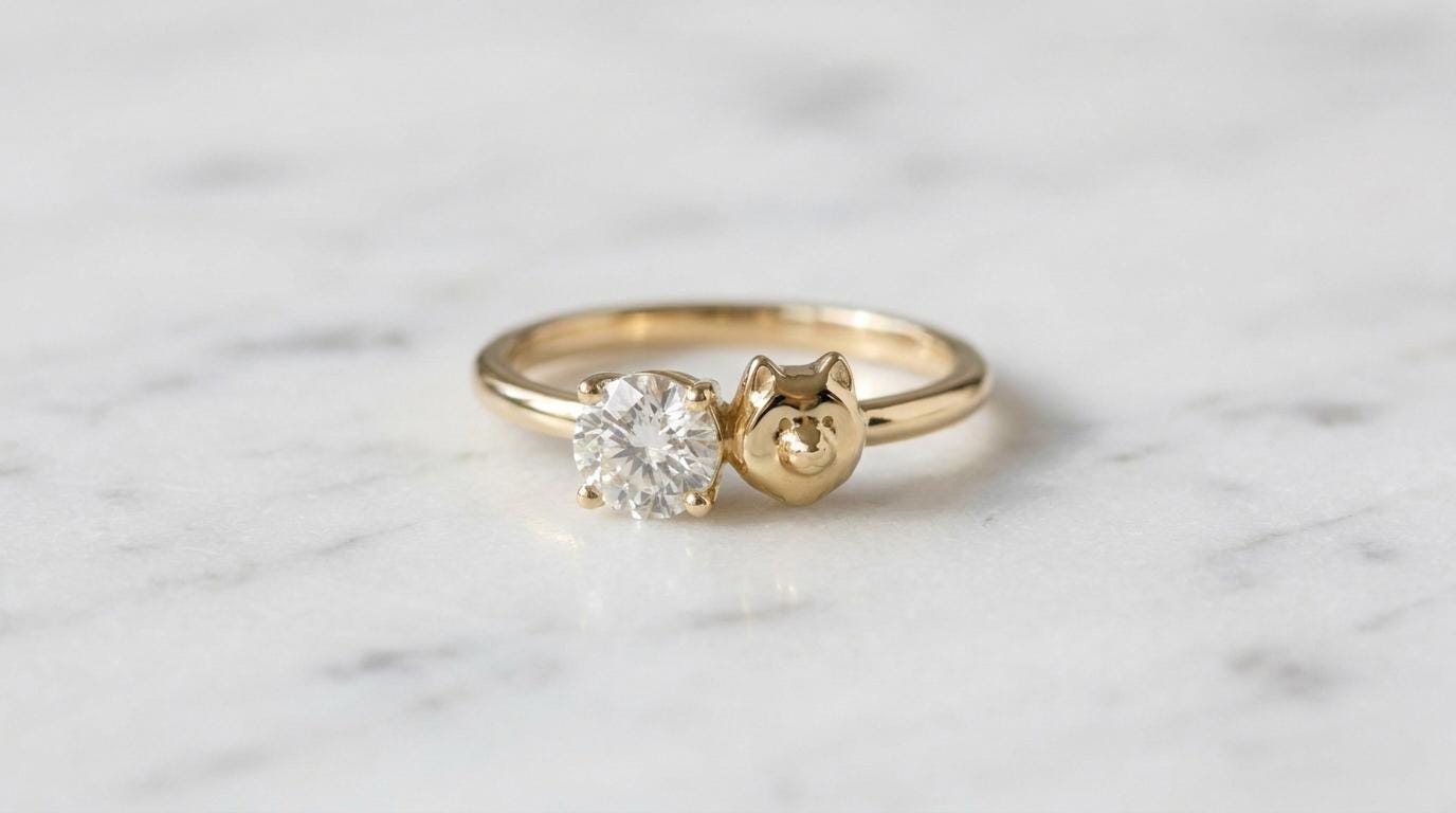 Solid Gold Samoyed Engagement Ring: Samoyed Diamond Ring in Yellow, White, Rose, or Silver
