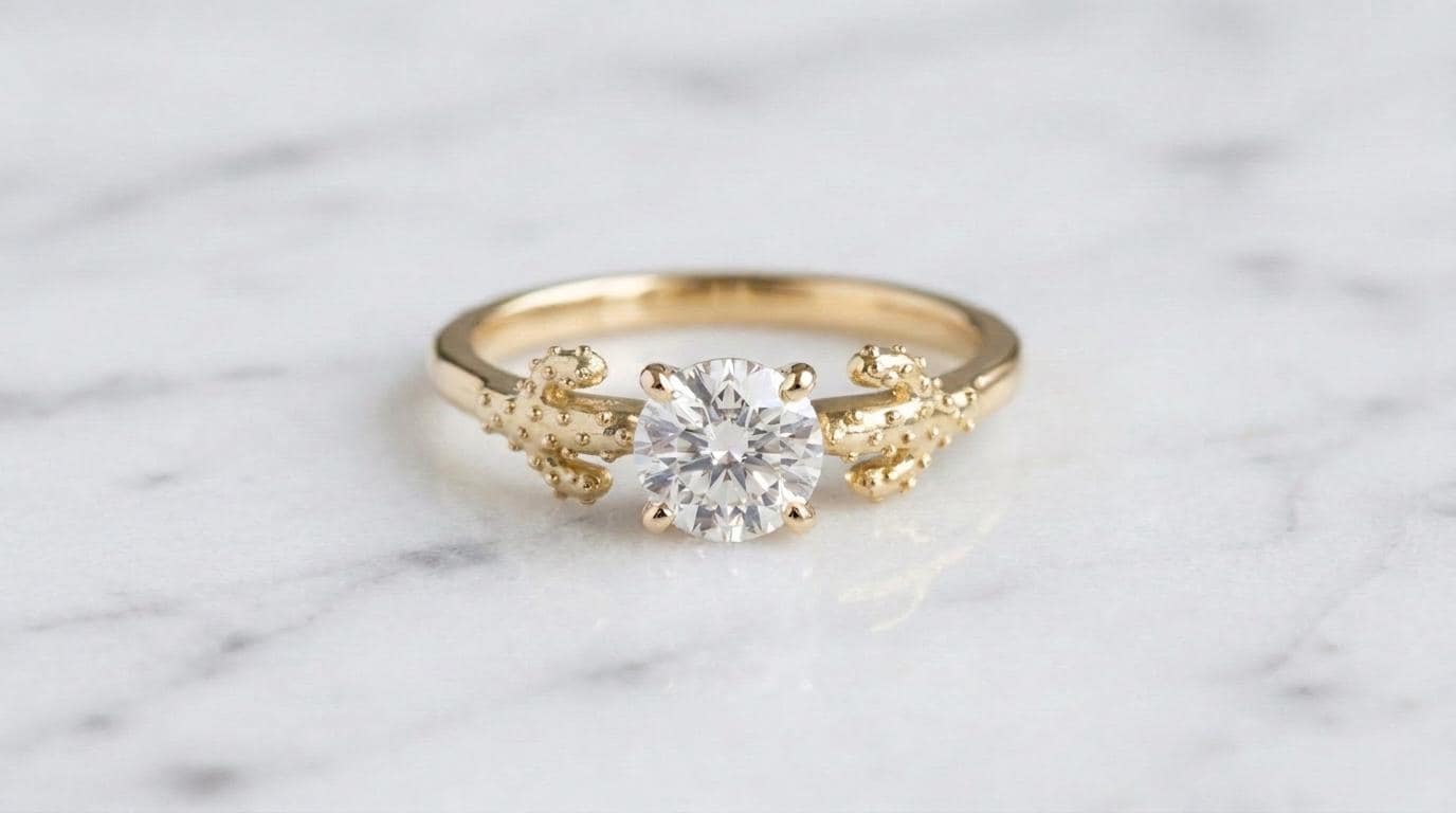 Solid Gold Cactus Engagement Ring: Prickly Cactus Diamond Ring in Yellow, White, Rose, or Silver