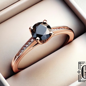 14K Rose Gold Black Diamond Engagement Ring: Art Deco Minimalist Design