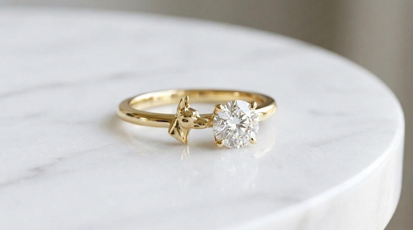 Solid Gold Doberman Engagement Ring: Doberman Pinscher Diamond Ring in Yellow, White, Rose, or Silver
