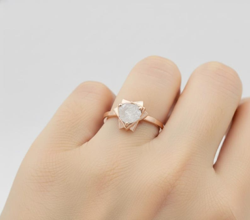 Geometric Yellow Gold Raw Diamond Engagement Ring: Uncut Rough Stone image 4