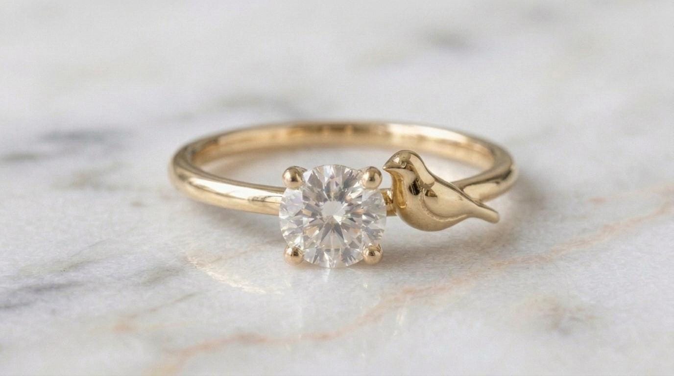 Solid Gold Goldfinch Engagement Ring: Vibrant Goldfinch Diamond Ring in Yellow, White, Rose, or Silver