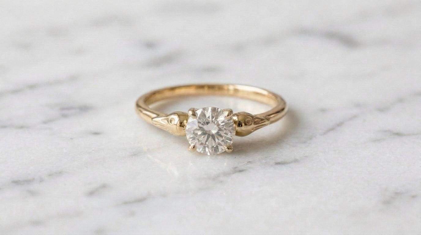 Solid Gold Crow Engagement Ring: Crow Bird Diamond Ring in Yellow, White, Rose, or Silver