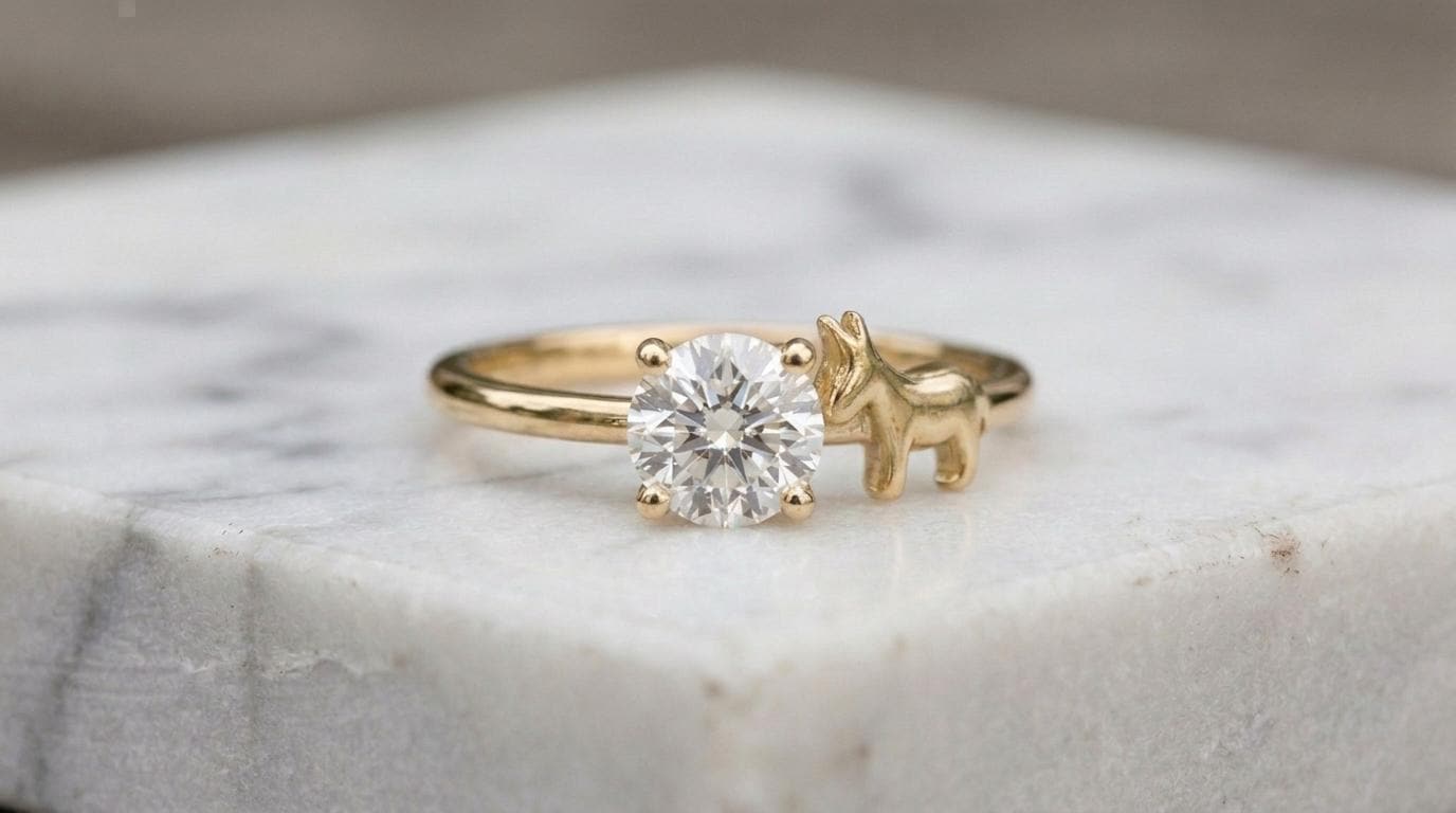Solid Gold Donkey Engagement Ring: Charming Donkey Diamond Ring in Yellow, White, Rose, or Silver