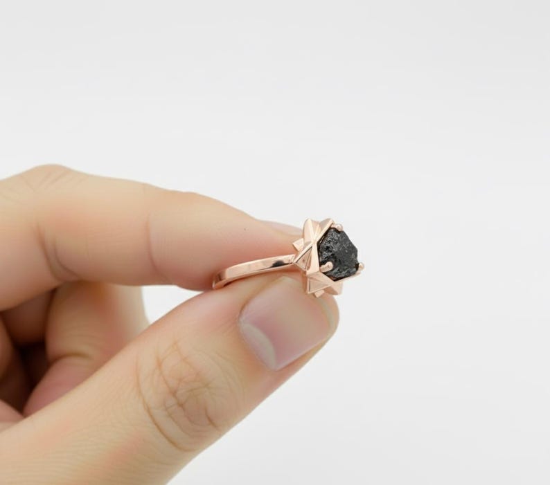 Geometric Yellow Gold Raw Diamond Engagement Ring: Uncut Rough Stone image 7