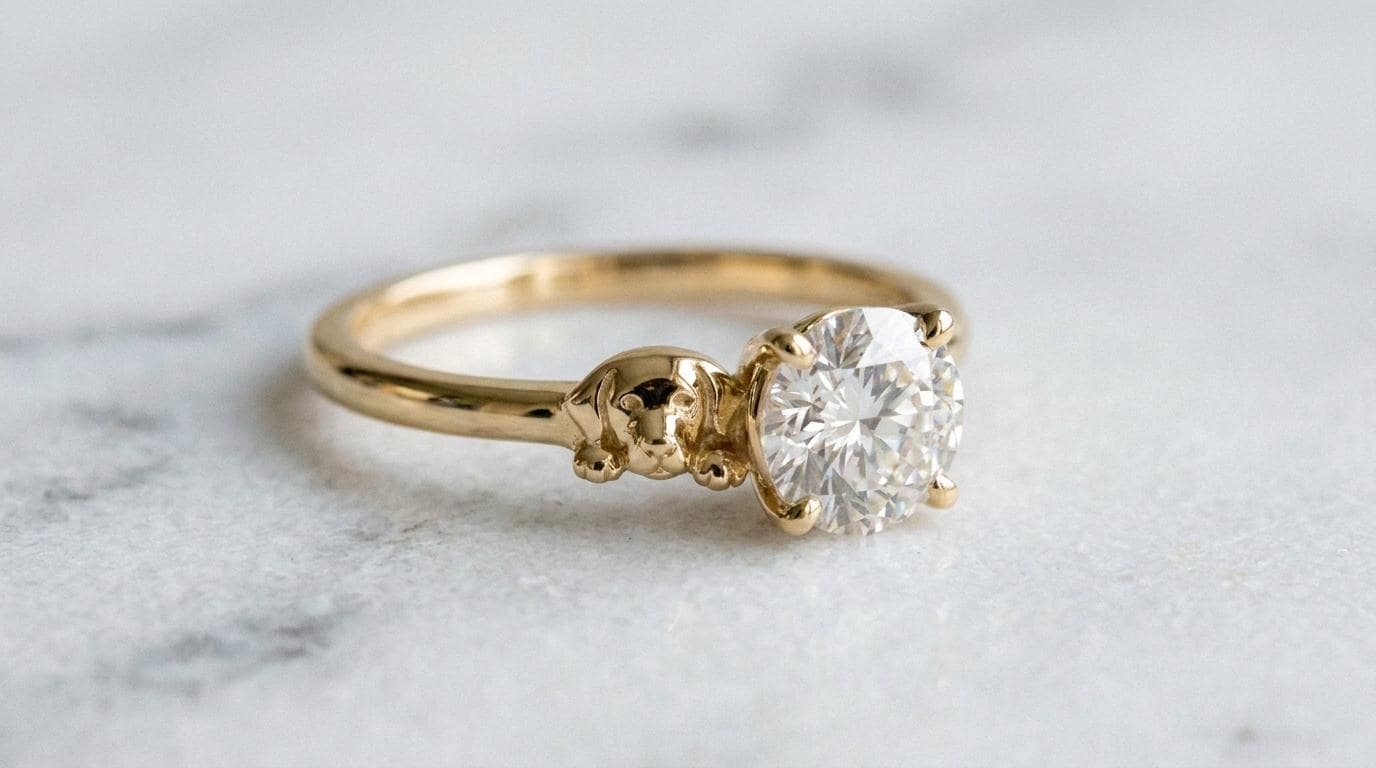 Solid Gold Labrador Engagement Ring: Labrador Dog Diamond Ring in Yellow, White, Rose, or Silver