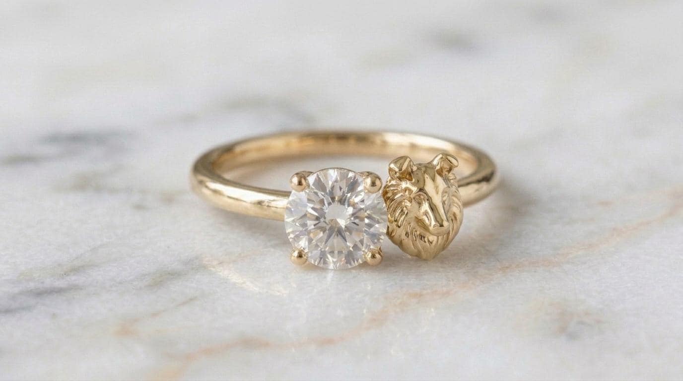 Solid Gold Shetland Sheepdog Engagement Ring: Shetland Sheepdog Diamond Ring in Yellow, White, Rose, or Silver