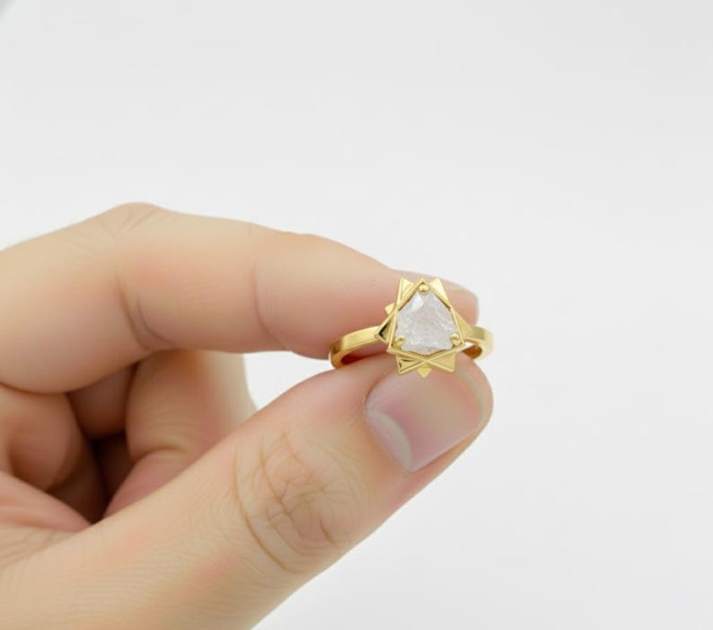 Geometric Yellow Gold Raw Diamond Engagement Ring: Uncut Rough Stone image 2