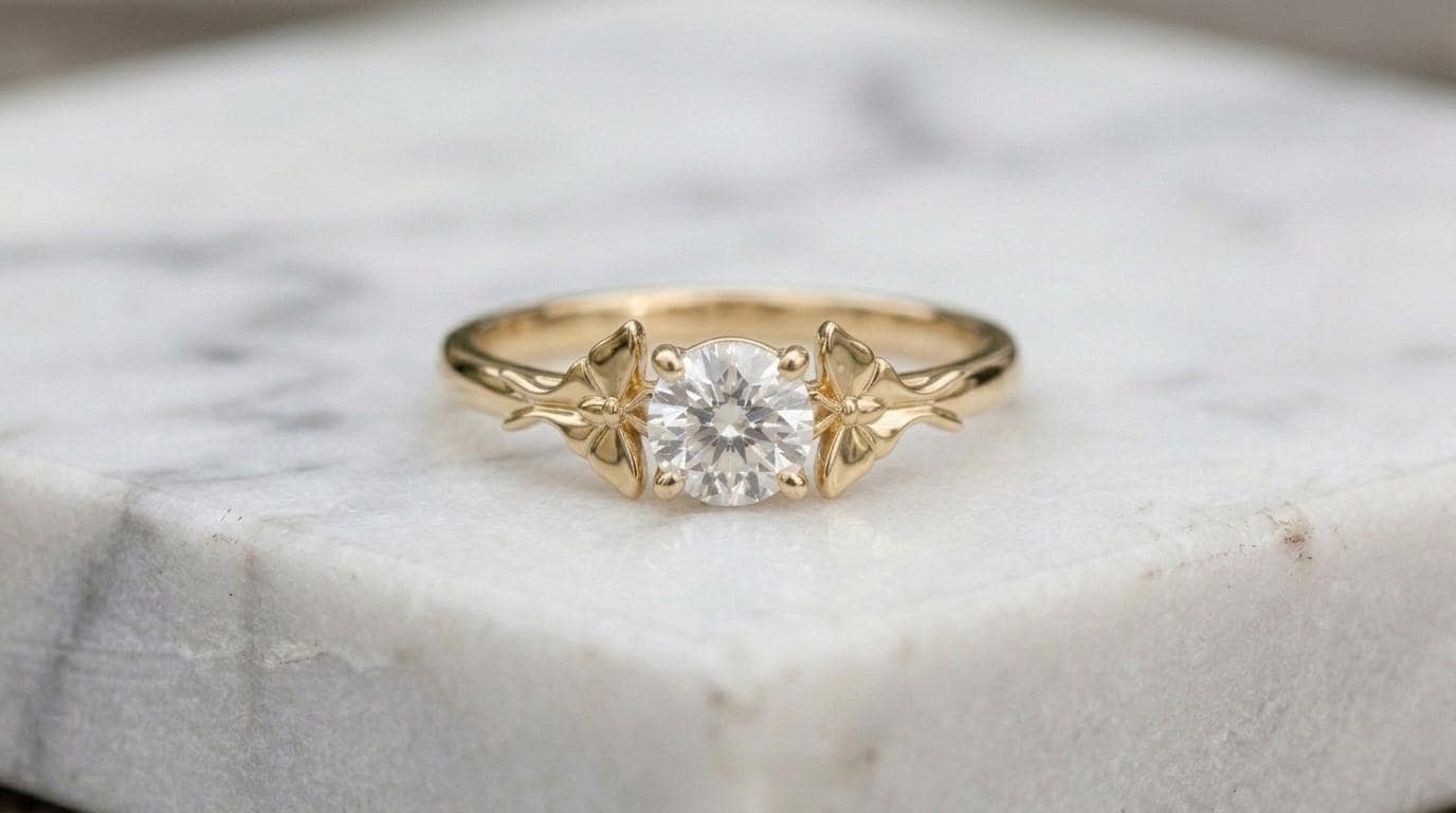 Solid Gold Luna Moth Engagement Ring: Luna Moth Diamond Ring in Yellow, White, Rose, or Silver