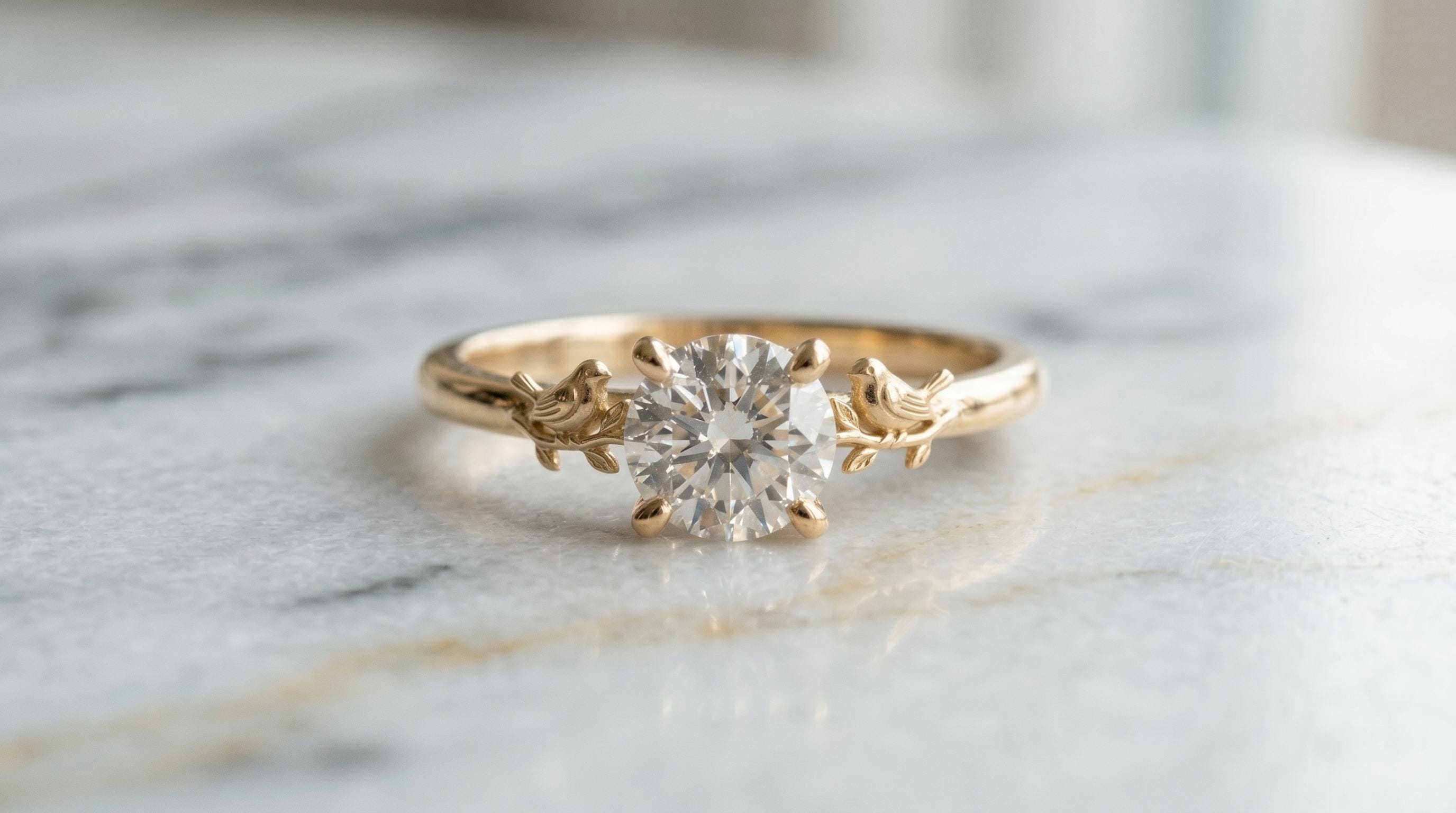 Solid Gold Robin Engagement Ring: Songbird Diamond Ring in Yellow, Rose, White, or Silver