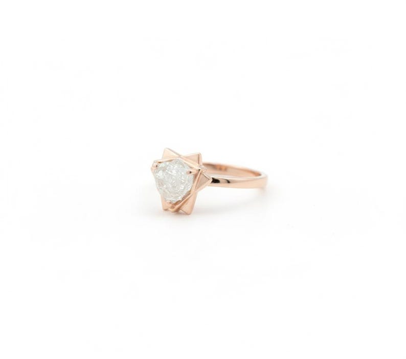 Geometric Yellow Gold Raw Diamond Engagement Ring: Uncut Rough Stone image 3