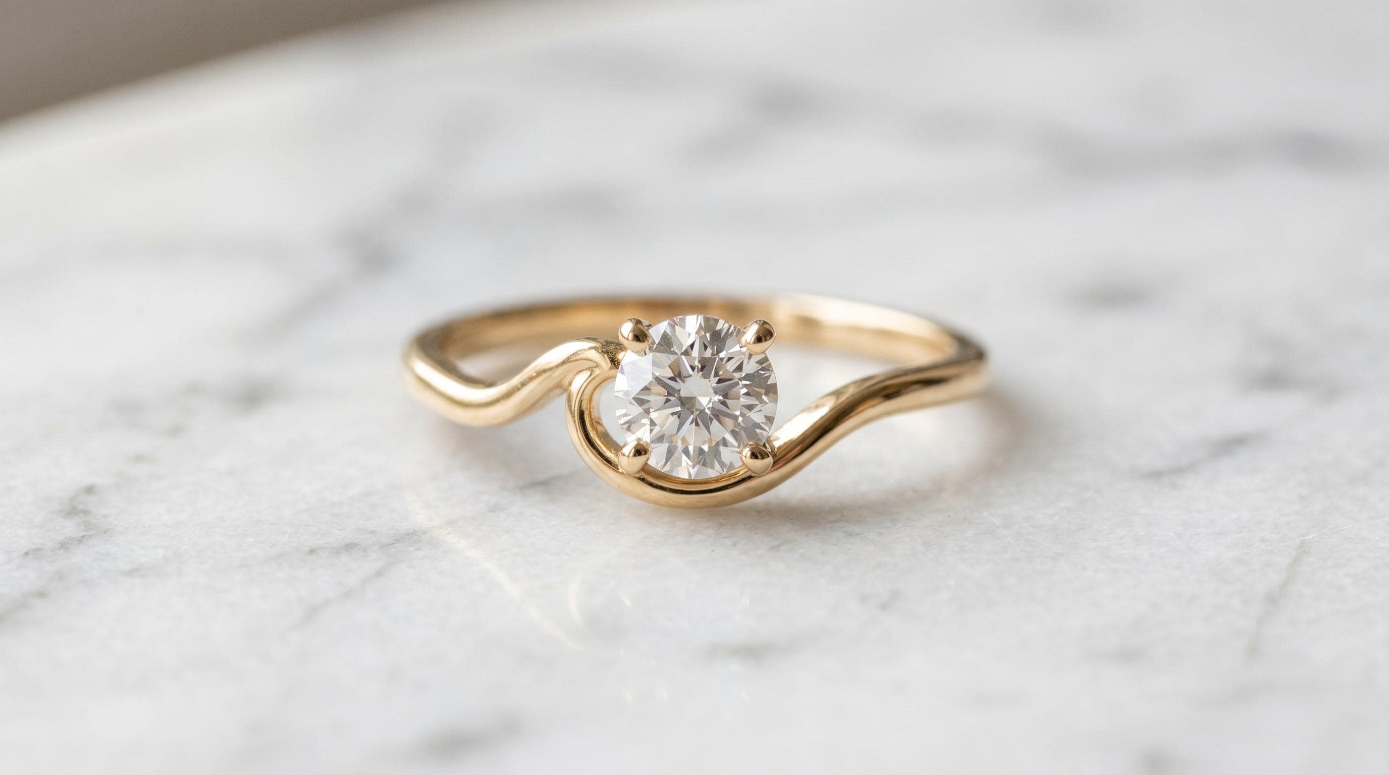 Solid Gold Ocean Wave Engagement Ring: Surf Wave with Diamond in Yellow, Rose, White, or Silver