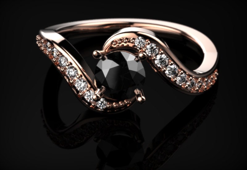 Genuine Black Diamond Rose Gold Engagement Ring Black Diamond Engagement Ring Genuine Black Diamond Ring Gemstone Ring Black Gemstone