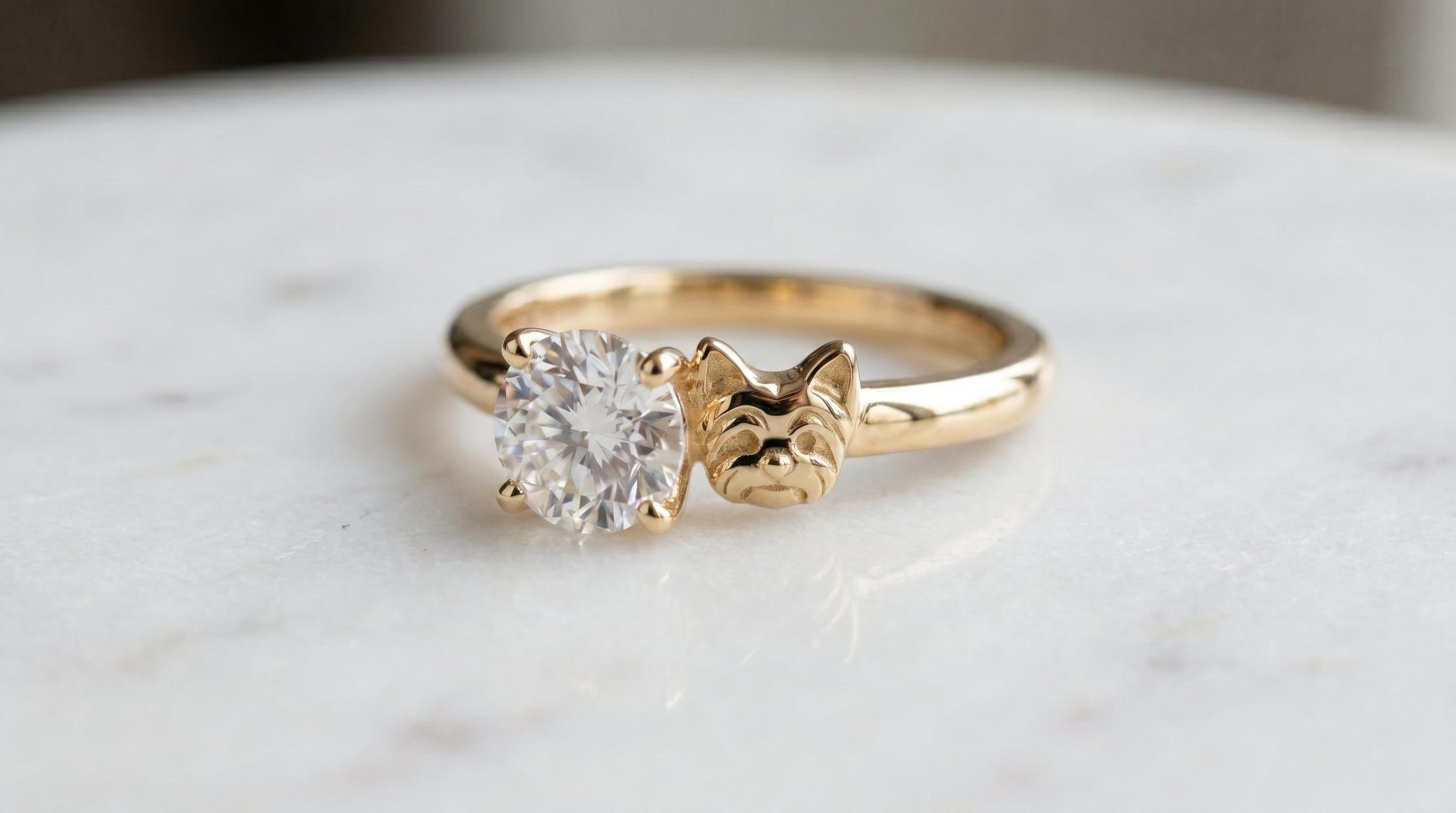Solid Gold Yorkie Engagement Ring: Yorkshire Terrier Diamond Ring in Yellow, White, Rose, or Silver
