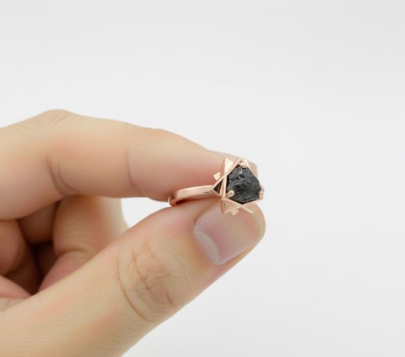 Geometric Yellow Gold Raw Diamond Engagement Ring: Uncut Rough Stone image 6
