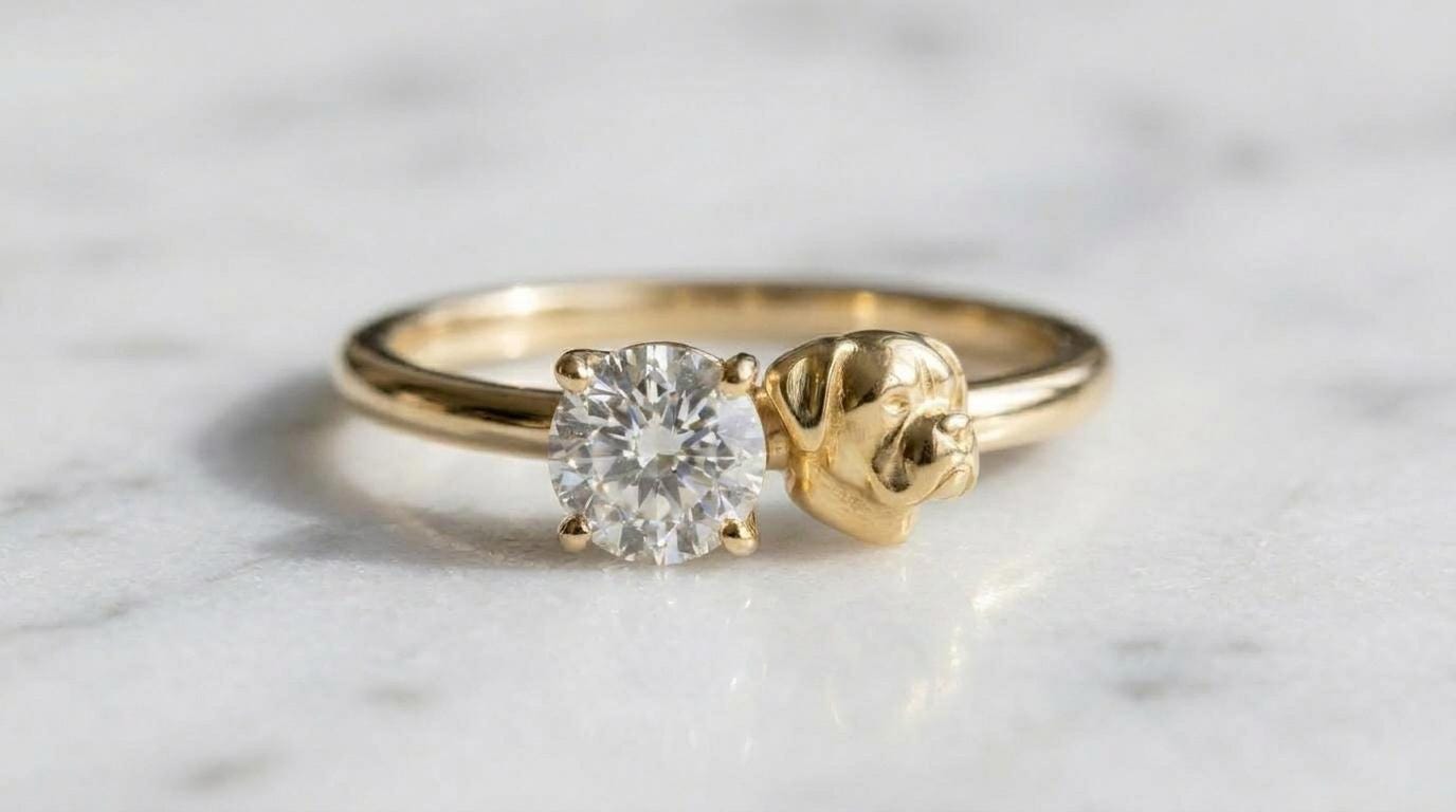 Solid Gold Boxer Engagement Ring: Boxer Diamond Ring in Yellow, White, Rose, or Silver