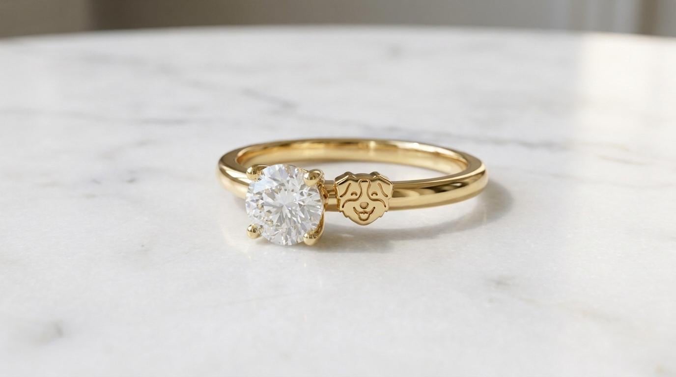 Solid Gold Australian Shepherd Engagement Ring: Australian Shepherd Diamond Ring in Yellow, White, Rose, or Silver