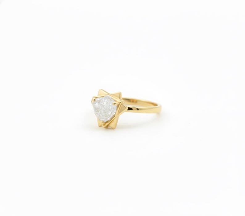 Geometric Yellow Gold Raw Diamond Engagement Ring: Uncut Rough Stone image 1