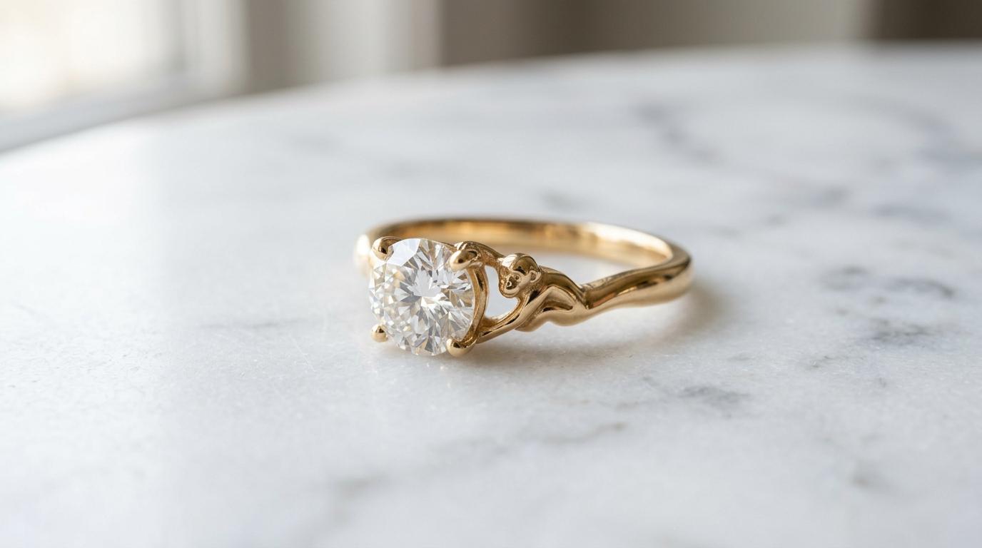 Solid Gold Chimp Engagement Ring: Monkey Ring with Chimpanzee Diamond