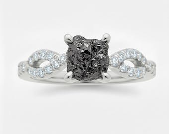 Rose Gold Raw Diamond Engagement Ring: 10k Solid Gold with Diamonds