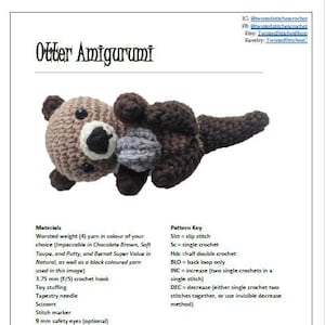 Otter Crochet Amigurumi Pattern PDF ONLY