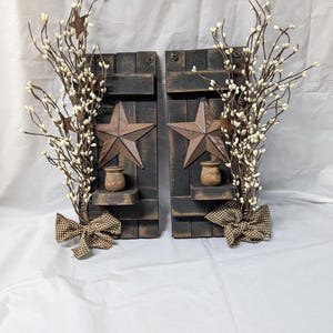 Primitive Wall Sconces with White Berries (set) (Tapers NOT included)