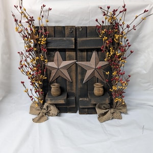 Primitive Wall Sconces with burgundy/gold berries (Tapers NOT included)
