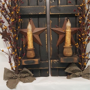 Primitive Wall Sconces with burgundy/gold berries
