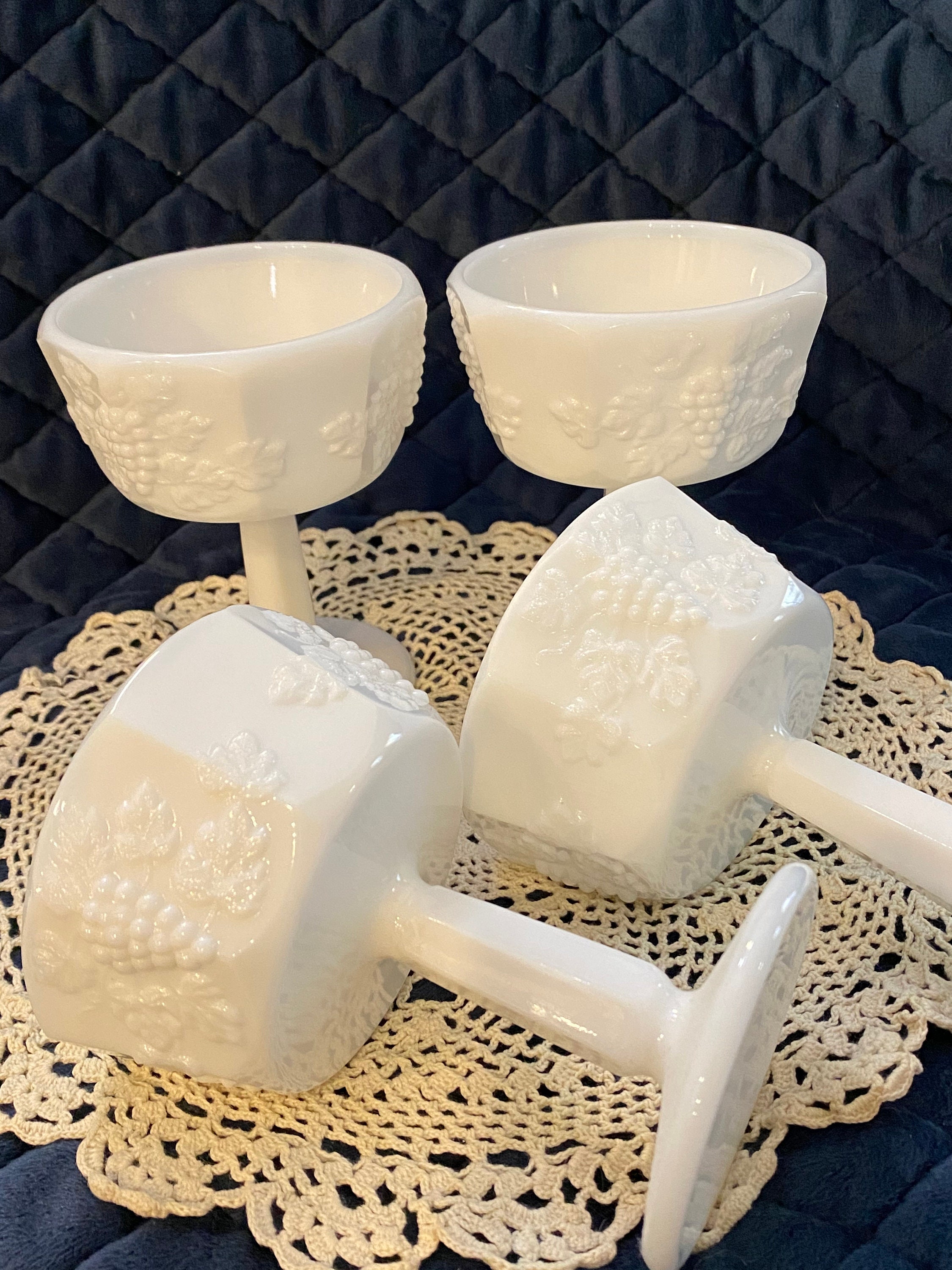 Set of 4 grape design paneled milk glass dessert dishes Etsy