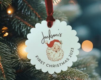 Personalised First Christmas Bauble | Keepsake Christmas Bauble Gift Ornament  | New Baby Christmas Gift | 1St Christmas | Vintage Santa