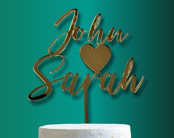 Gold Cake topper for Wedding, Personalized cake topper, Rustic wedding cake topper, Custom Mr Mrs cake topper, Anniversary Cake toppers