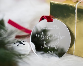 Newlywed Gift | First Christmas As Mr And Mrs | Mr And Mrs Decoration | Personalised Bauble For 1St Christmas As Mr & Mrs | Wedding Gift