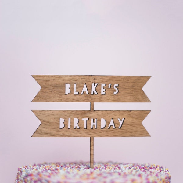 Personalised birthday cake topper, wooden cake topper, rustic cake decoration