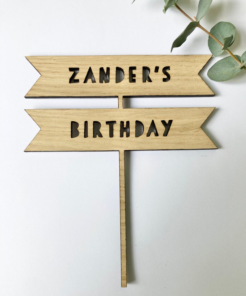 Personalised birthday cake topper, wooden cake topper, rustic cake decoration image 5