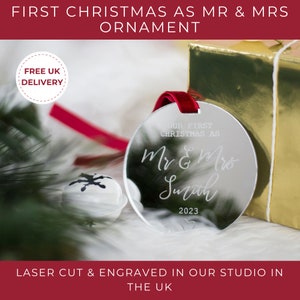 Newlywed Gift First Christmas As Mr And Mrs Mr And Mrs Decoration Personalised Bauble For 1St Christmas As Mr & Mrs Wedding Gift image 2