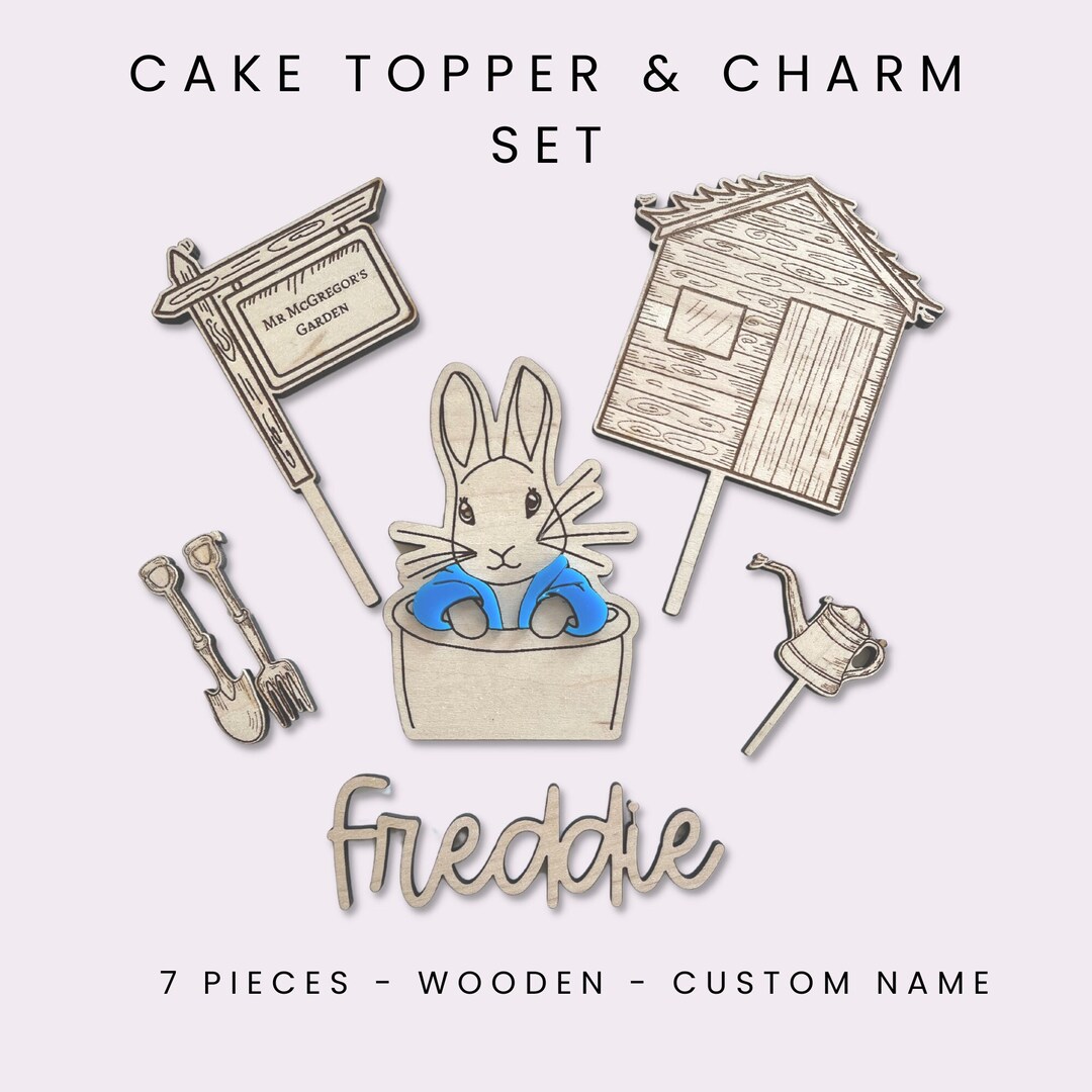 Peter Rabbit Cake Topper Set Personalised Charms Boys Wooden Farm ...