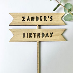 Personalised birthday cake topper, wooden cake topper, rustic cake decoration image 2