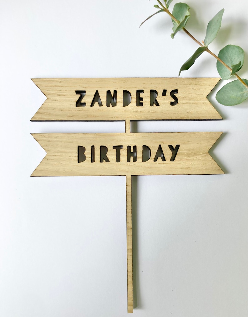 Personalised birthday cake topper, wooden cake topper, rustic cake decoration image 2