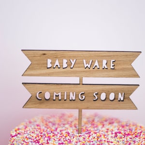 Baby Shower Cake Topper | Wooden Cake Topper | New Arrival | Pregnancy Reveal | Baby Shower Cake Decorations | Personalised Cake Topper