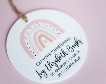 Personalised christening gift, God child gift, christening keepsake, baptism gift,  rainbow hanging decoration, new baby gift