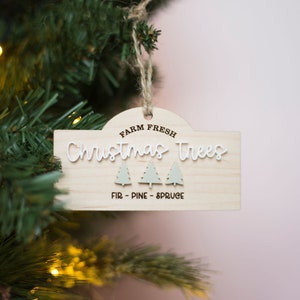 Christmas tree bauble, rustic wooden bauble, Christmas sign, farm fresh Christmas tree, Christmas gift, ornament, wood Christmas decoration image 1