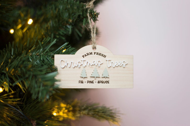 Christmas tree bauble, rustic wooden bauble, Christmas sign, farm fresh Christmas tree, Christmas gift, ornament, wood Christmas decoration image 1